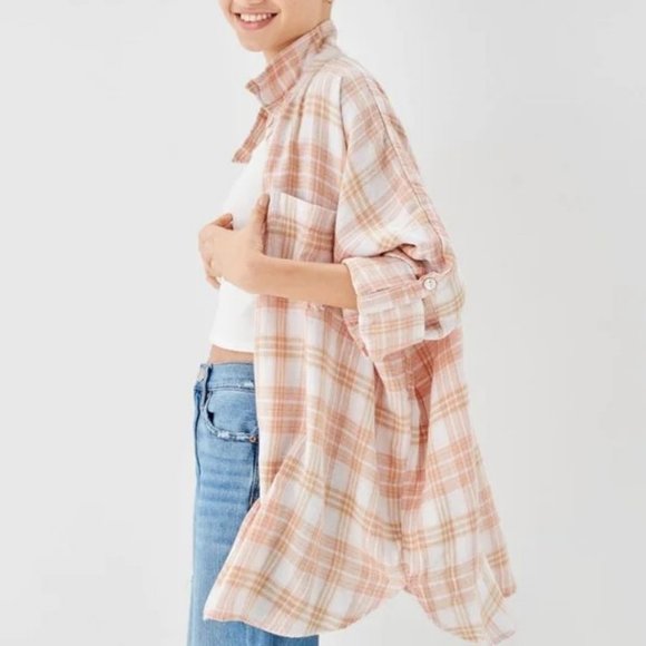 NEW American Eagle Linen Oversized Shirt L - Picture 1 of 14